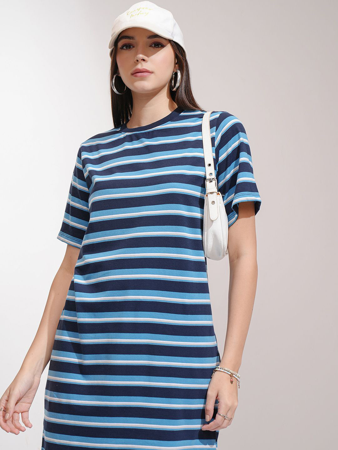 

Tokyo Talkies Women Striped T-shirt Casual Mini Dress, Navy blue