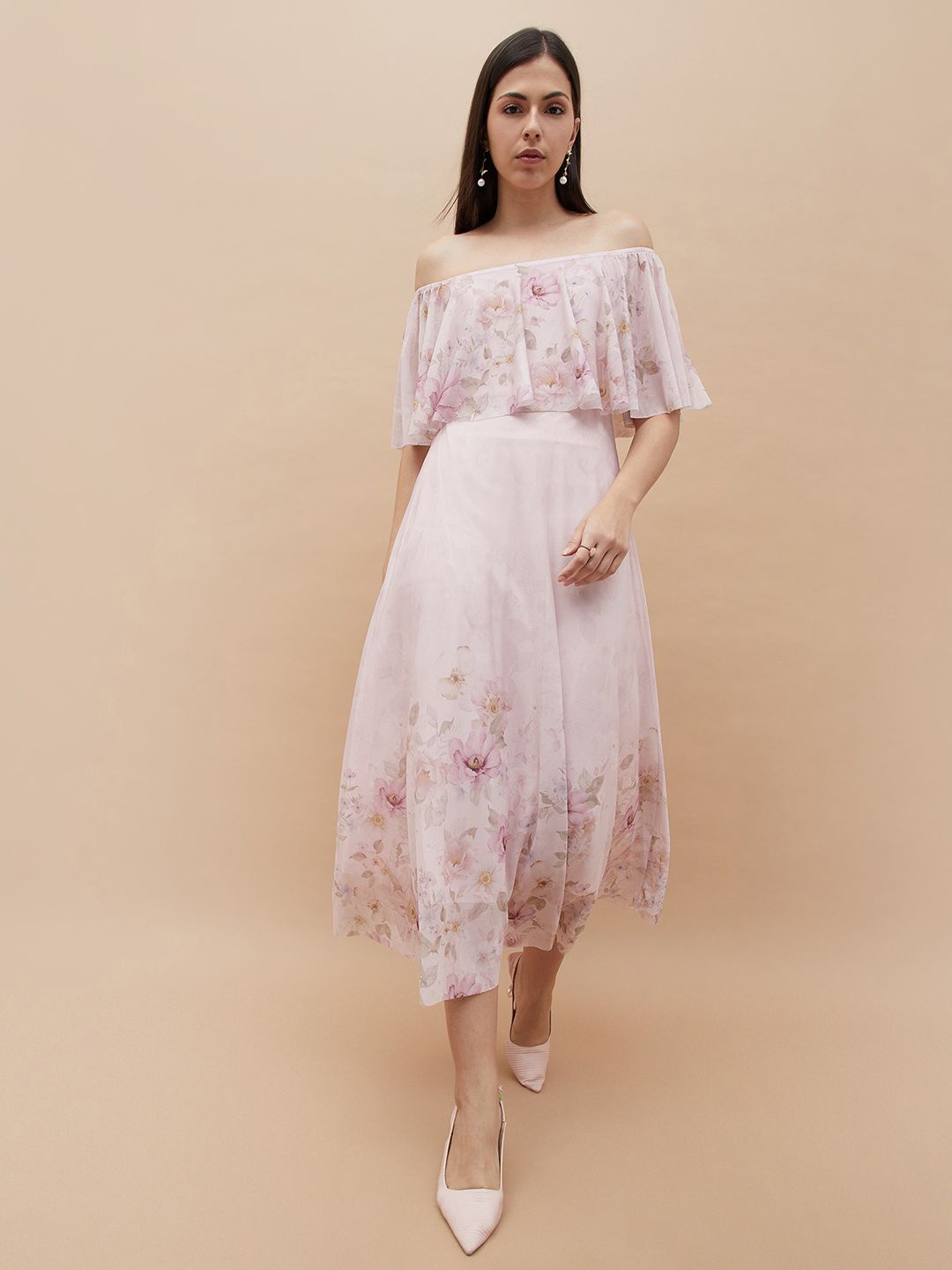 

CODE by Lifestyle Women Floral Printed A-Line Midi Dress, Pink