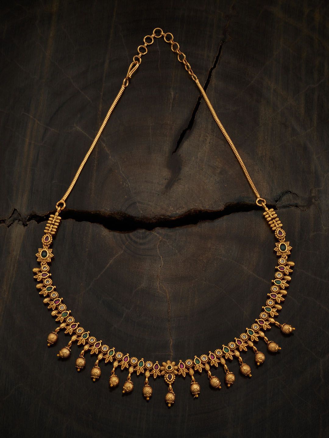 

Kushal's Fashion Jewellery Ruby-Green Gold-Plated Antique Necklace