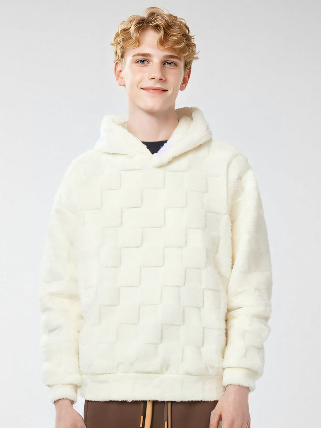 

StyleCast x Revolte Men Self Design Hooded Sweatshirt, Off white