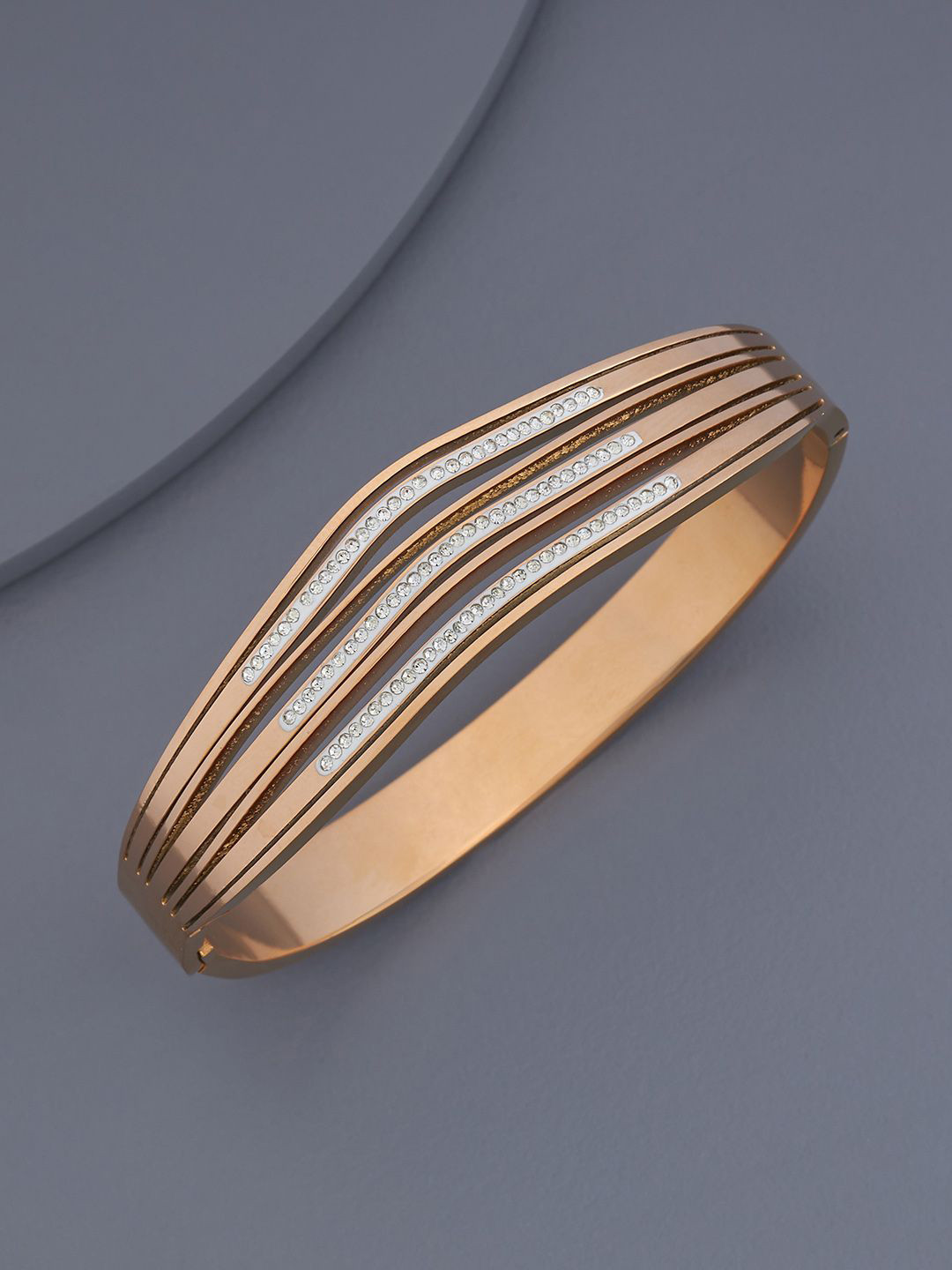 

Kushal's Fashion Jewellery Rose Gold-Plated Stone Studded Kada Bracelet