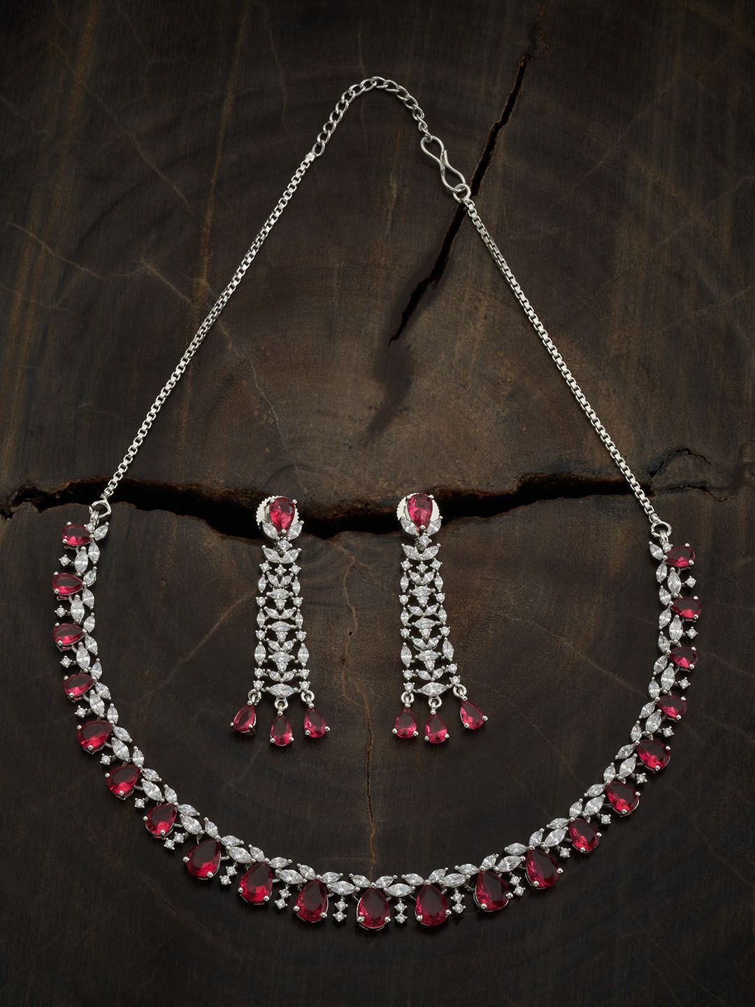 

Kushal's Fashion Jewellery Rhodium-Plated CZ-Studded Jewellery Set, Silver