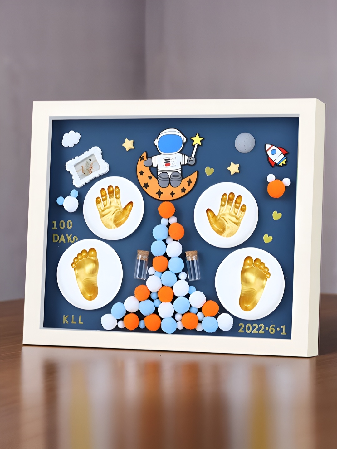 

Gleevers Blue & White Baby Hand & Footprint MDF Wall Photo Frame