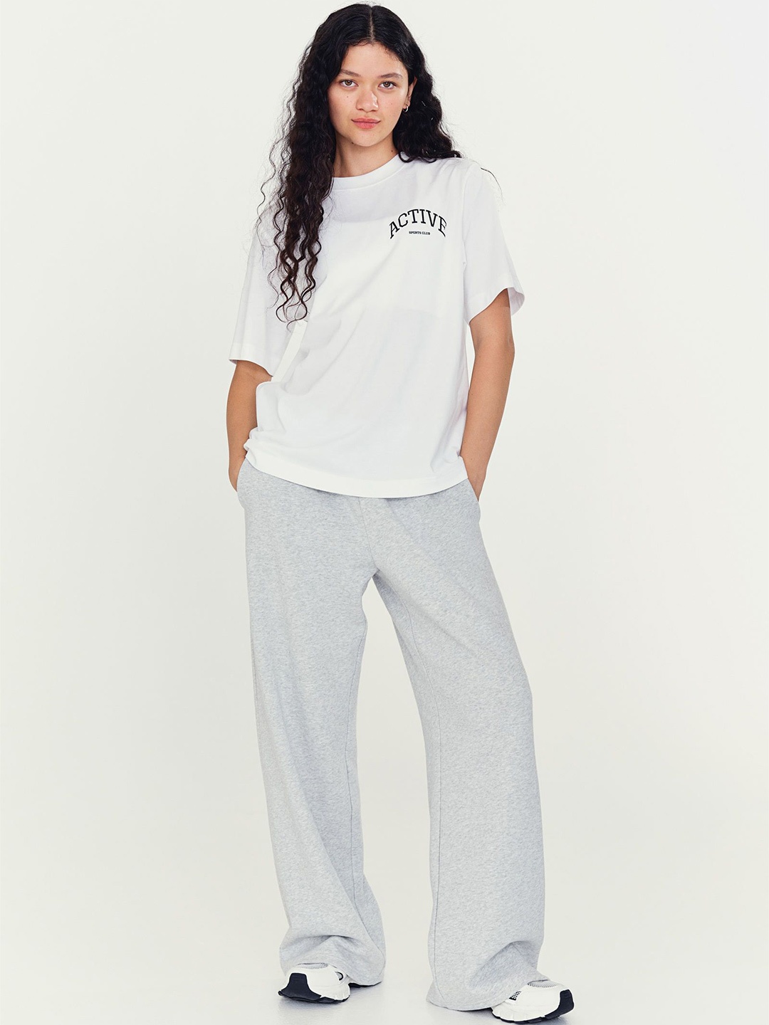 

H&M Printed Round Neck Sports Top In DryMove, White