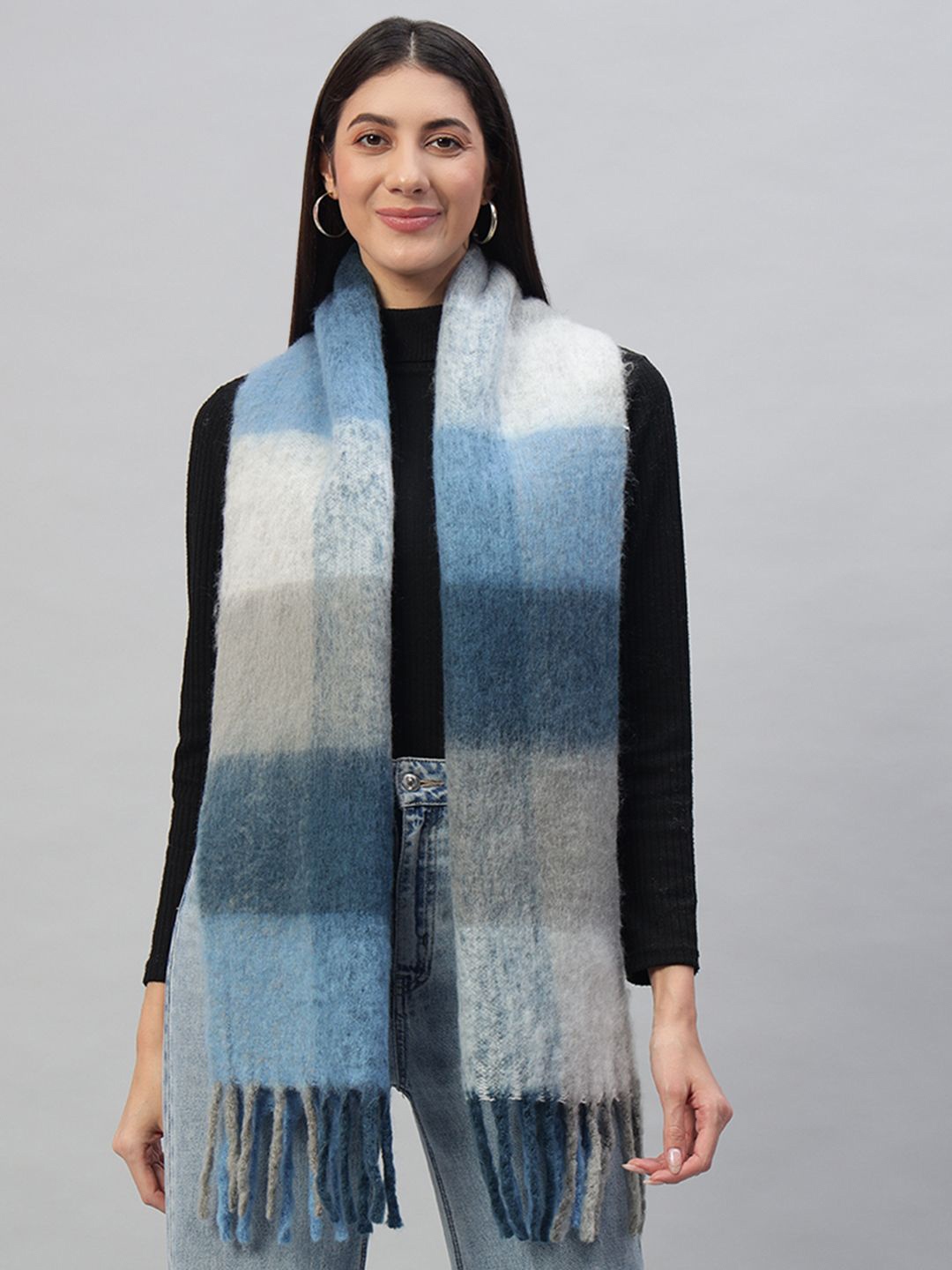 

HANDICRAFT PALACE Women Striped Scarf, Blue