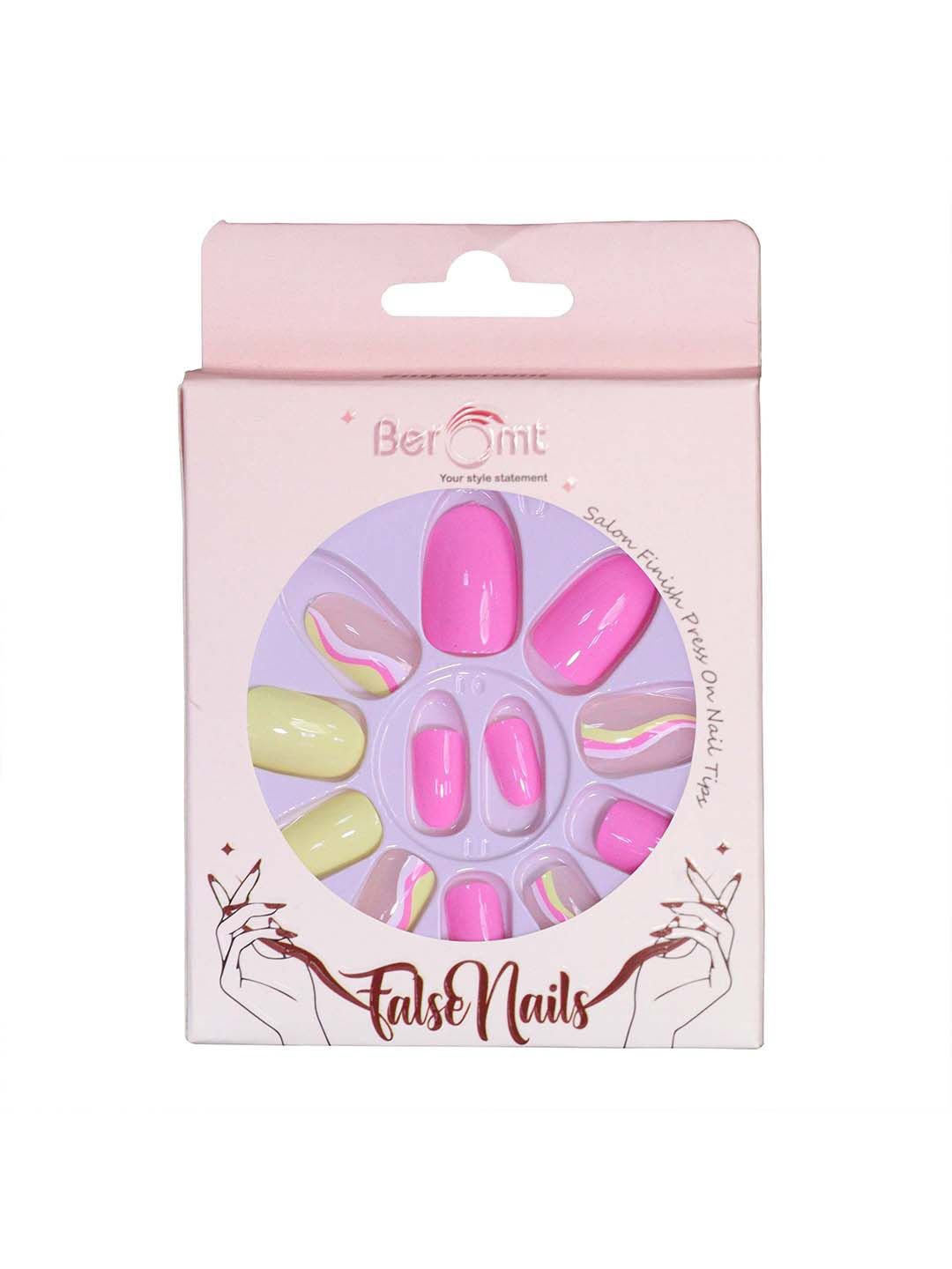 

BEROMT Set Of 16 Press On Artificial Nails With Application Kit - BFN789CN, Pink