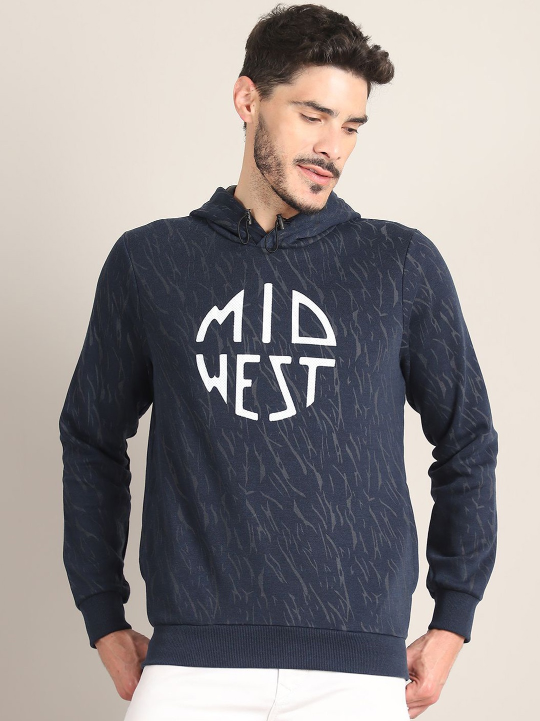 

CONFIDENCE Men Printed Hooded Sweatshirt, Navy blue