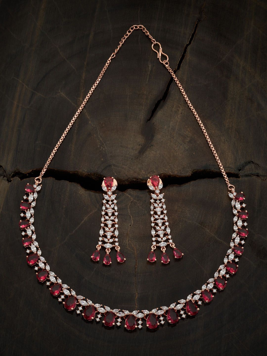 

Kushal's Fashion Jewellery Rose Gold-Plated CZ Studded Necklace and Earrings
