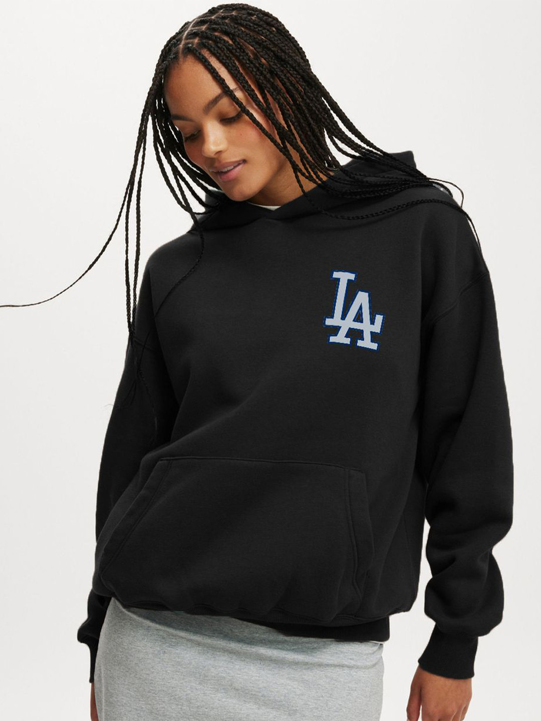 

Genzy Women Typography Printed Hooded Sweatshirt, Black