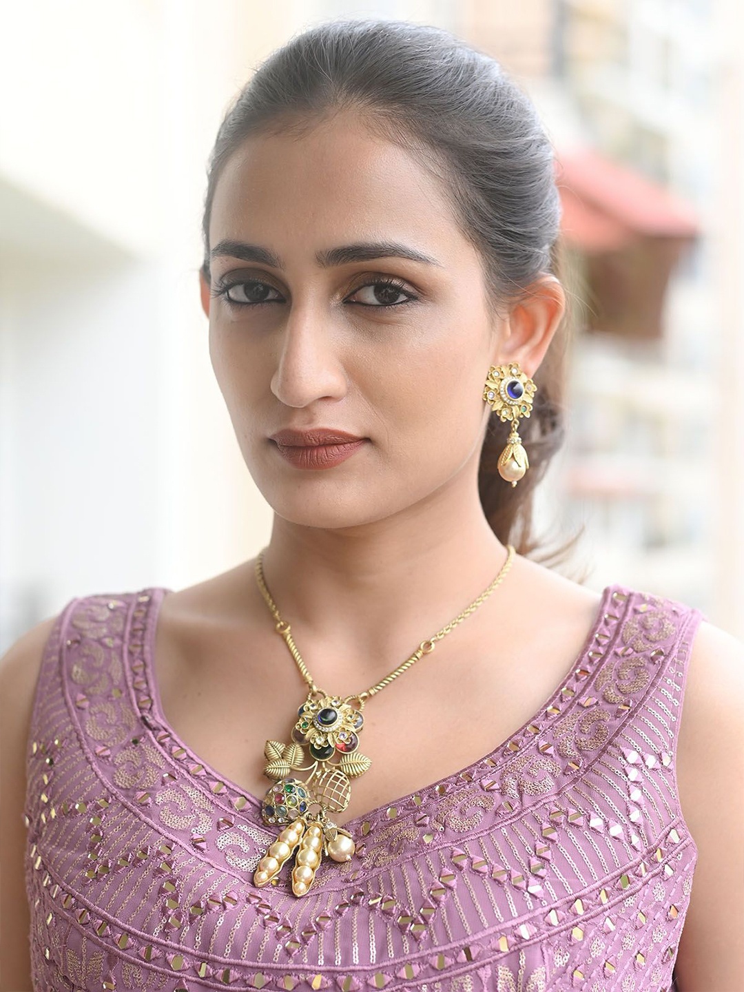 

ODETTE Gold-Plated Cubic Zirconia Studded Jewellery Set
