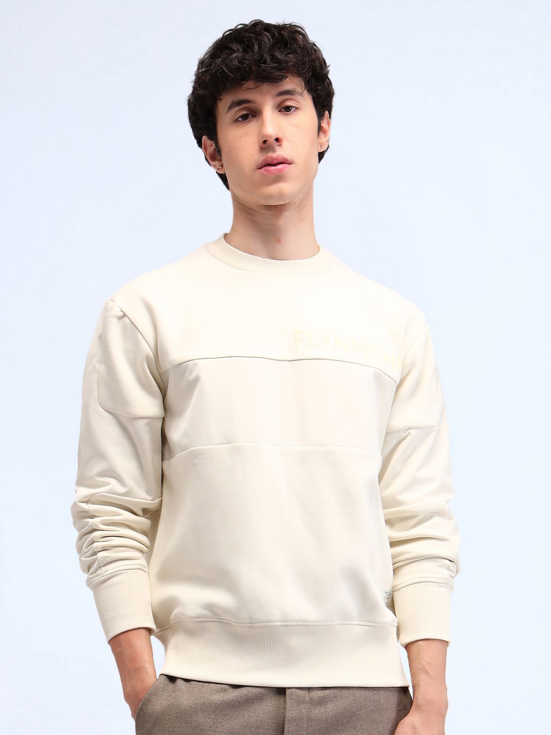 

Flying Machine Men Round Neck Pullover Sweatshirt, White