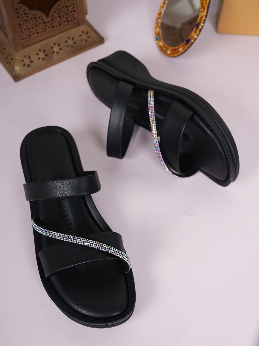 

Walkfree Women Striped Wedge Sandals, Black