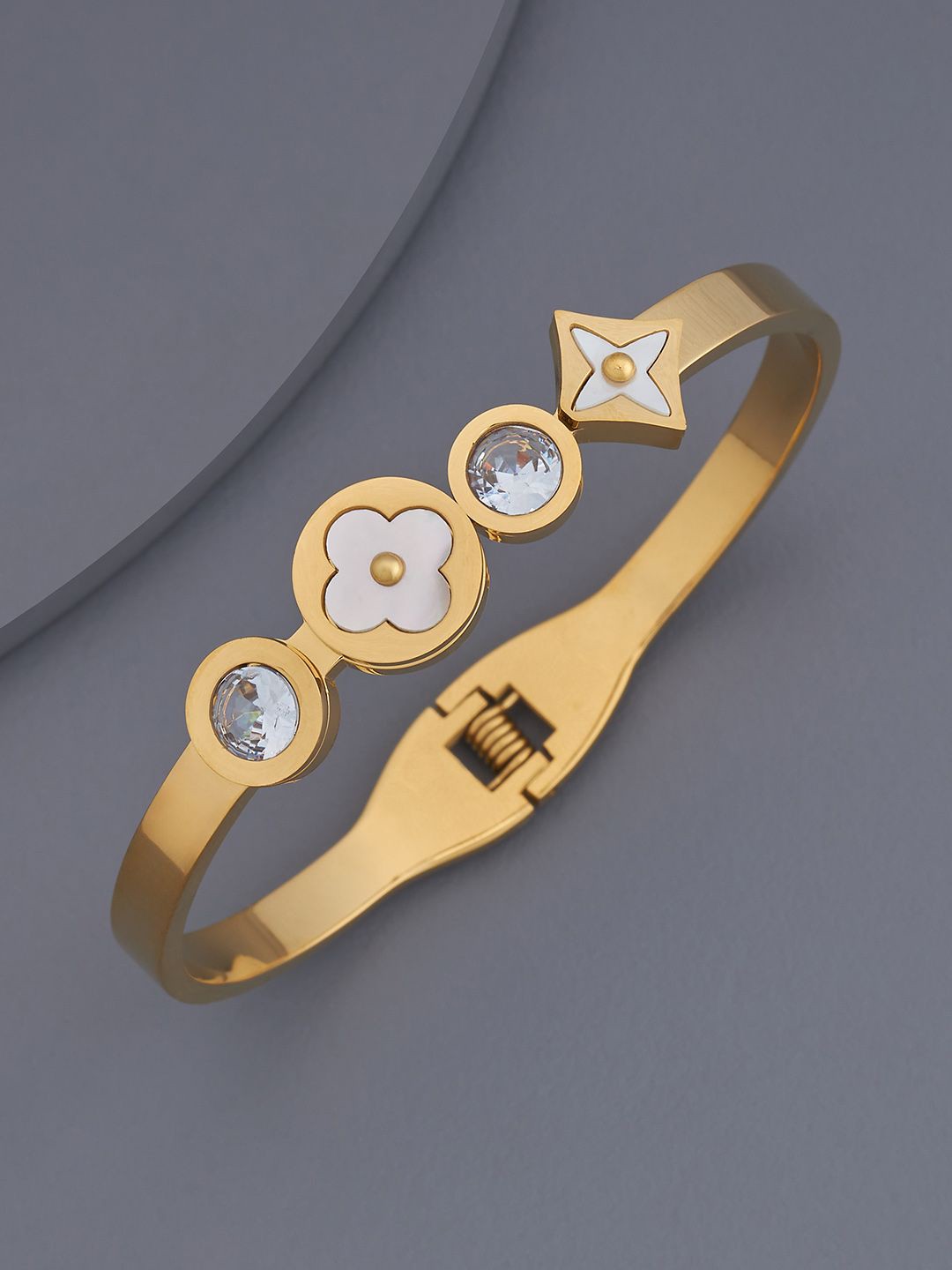 

Kushal's Fashion Jewellery Gold-Plated Stone Studded Kada Bracelet