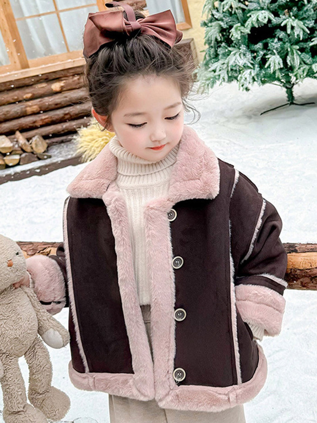 

LULU & SKY Girls Striped Longline Tailored Jacket, Brown