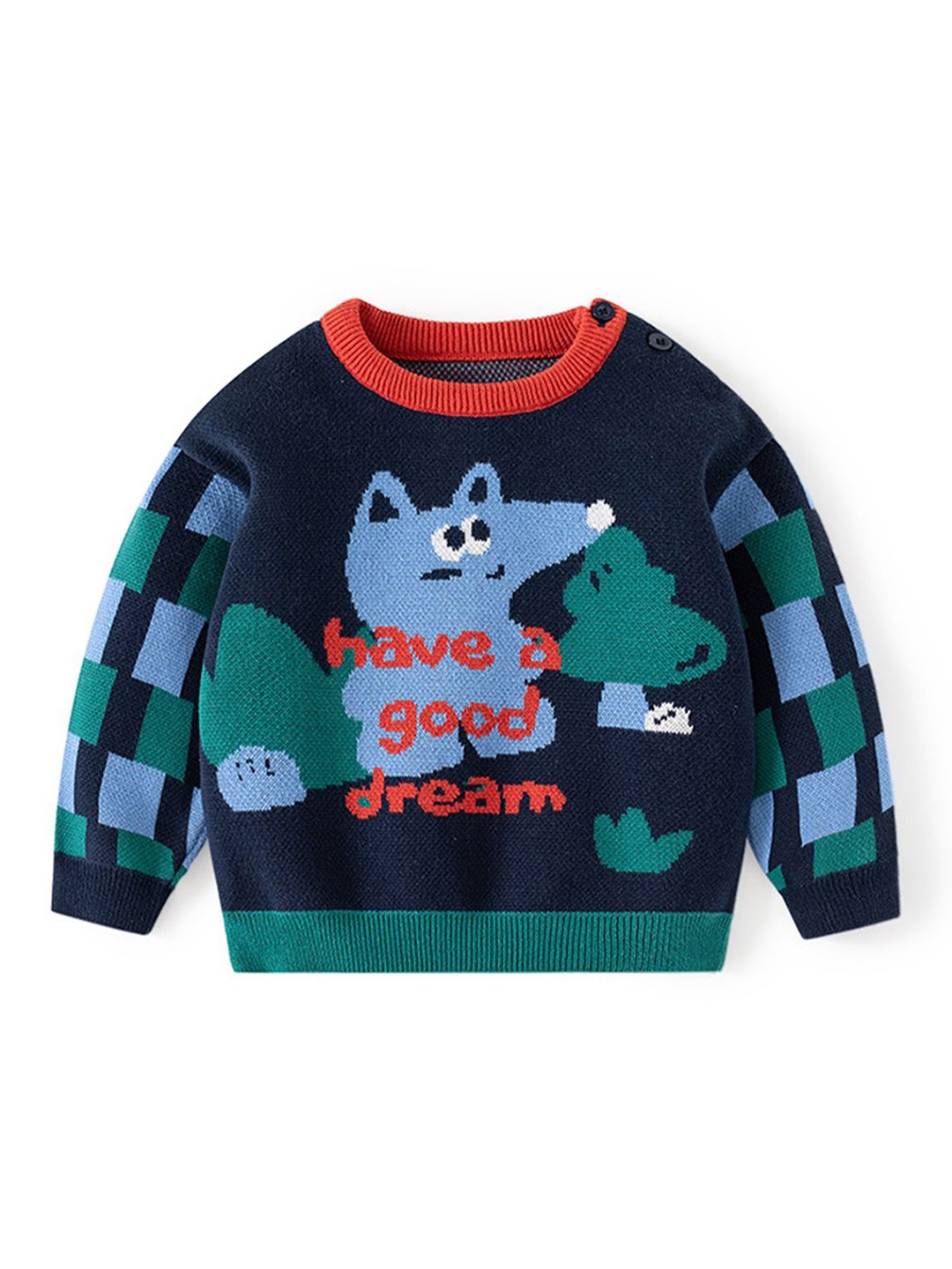 

LULU & SKY Boys Quirky Printed Cotton Pullover, Green