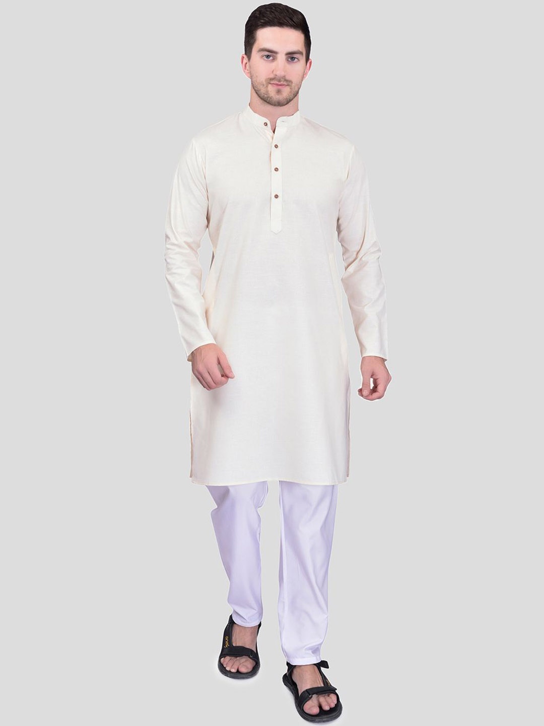 

11Caps Men Regular Pure Cotton Kurta with Pyjamas, Cream