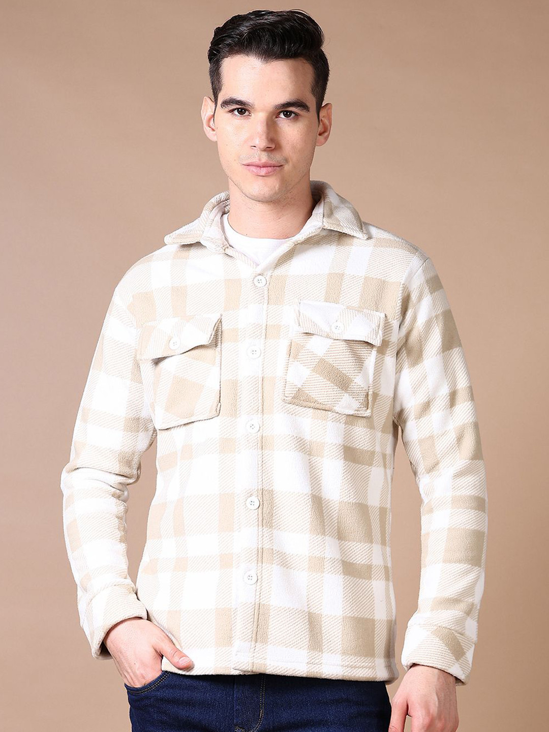 

V-Mart Men Cotton Checked Long Sleeves Sweatshirt, White