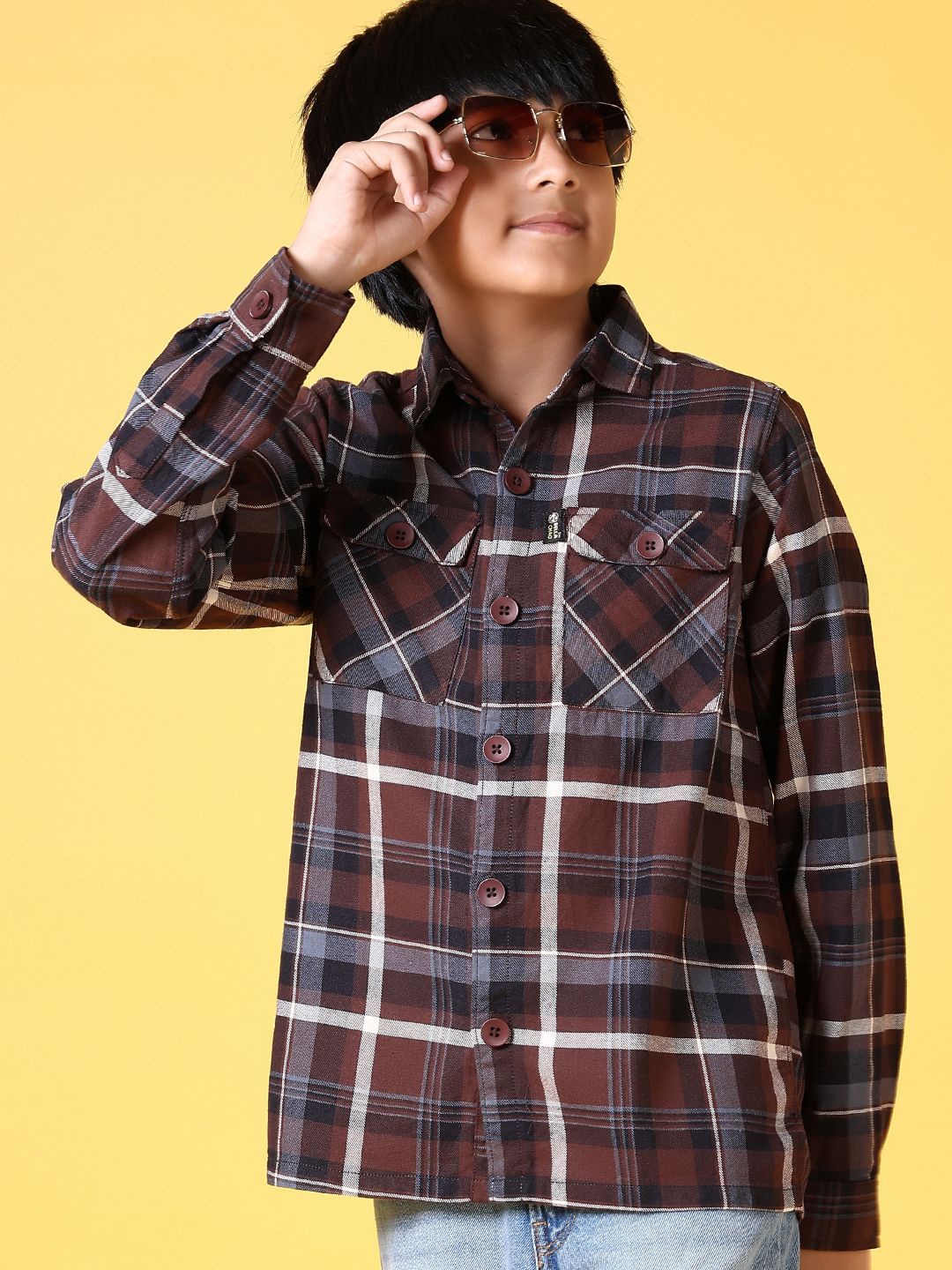 

V-Mart Boys Tartan Checks Opaque Checked Casual Shirt, Brown