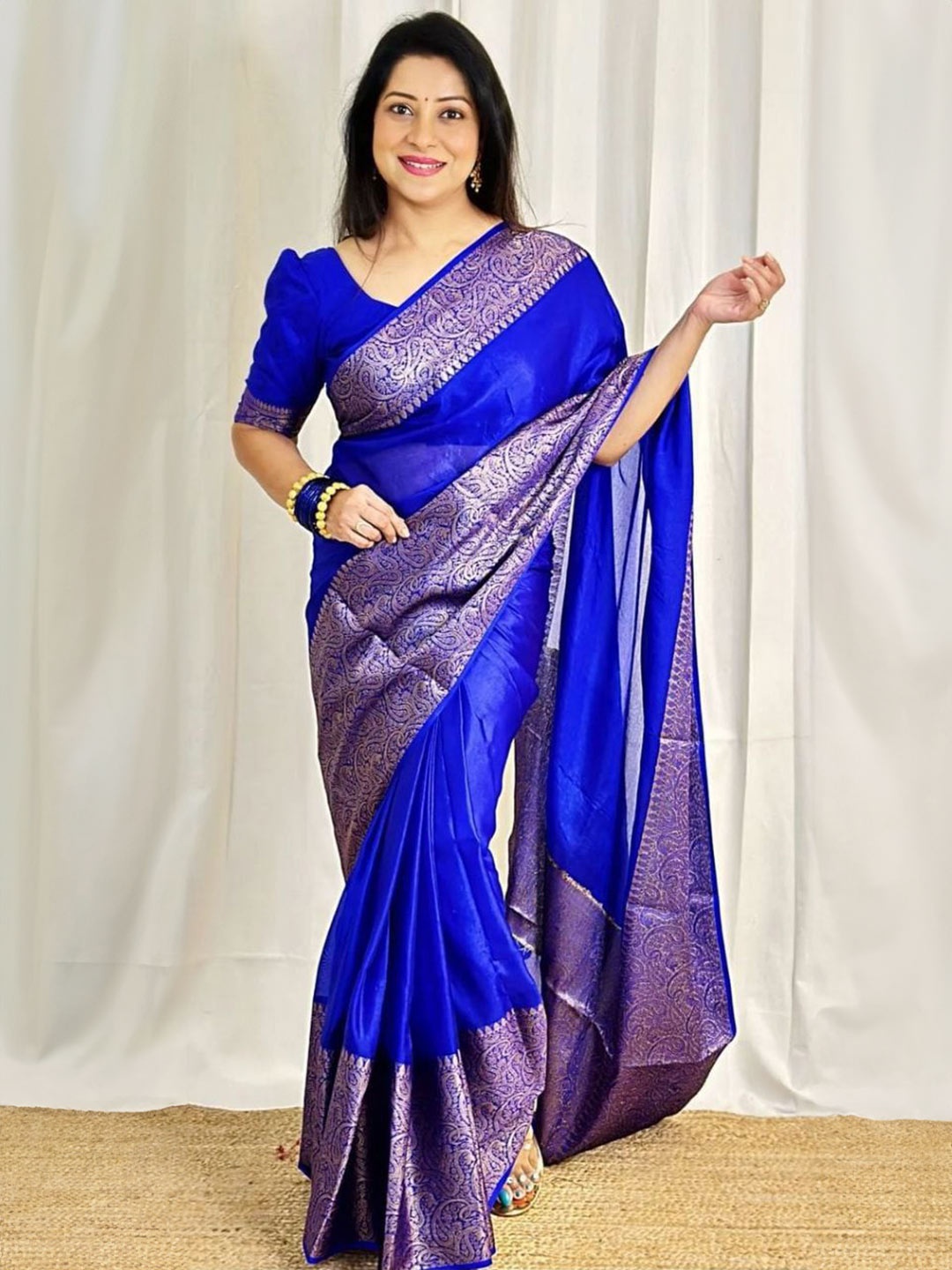 

Areca Designer Woven Design Pure Silk Banarasi Saree, Blue
