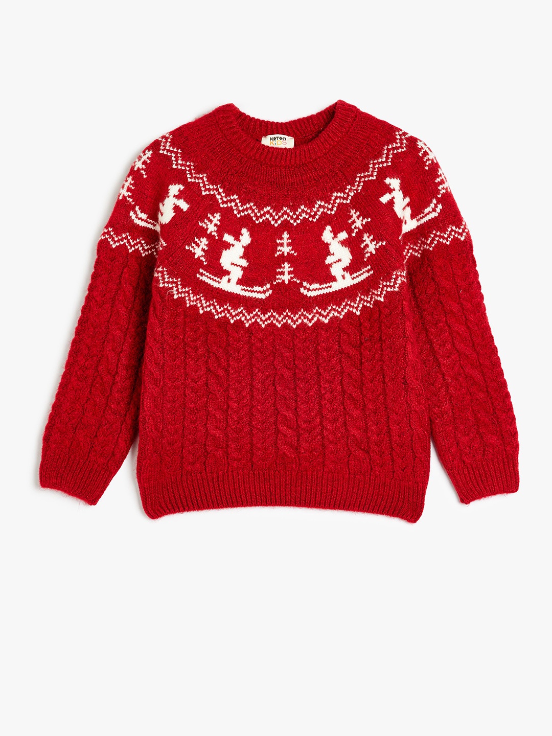 

Koton Girls Cable Knit Pullover, Red