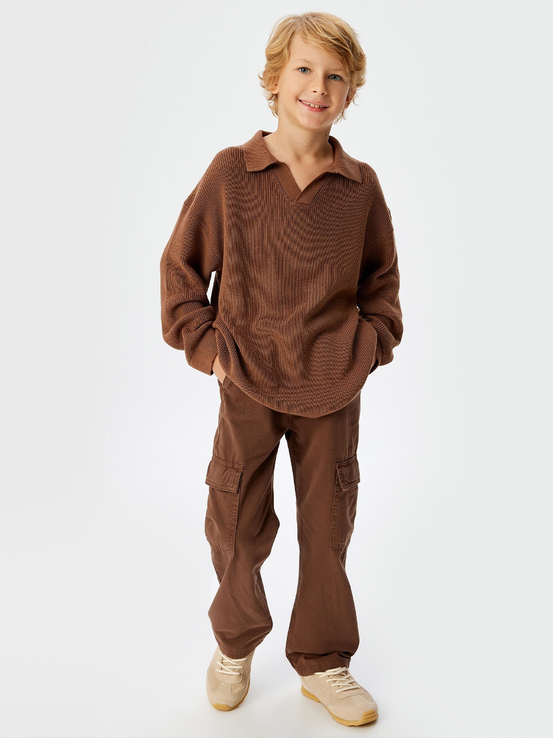 

Koton Boys V-Neck Pullover Sweater, Brown