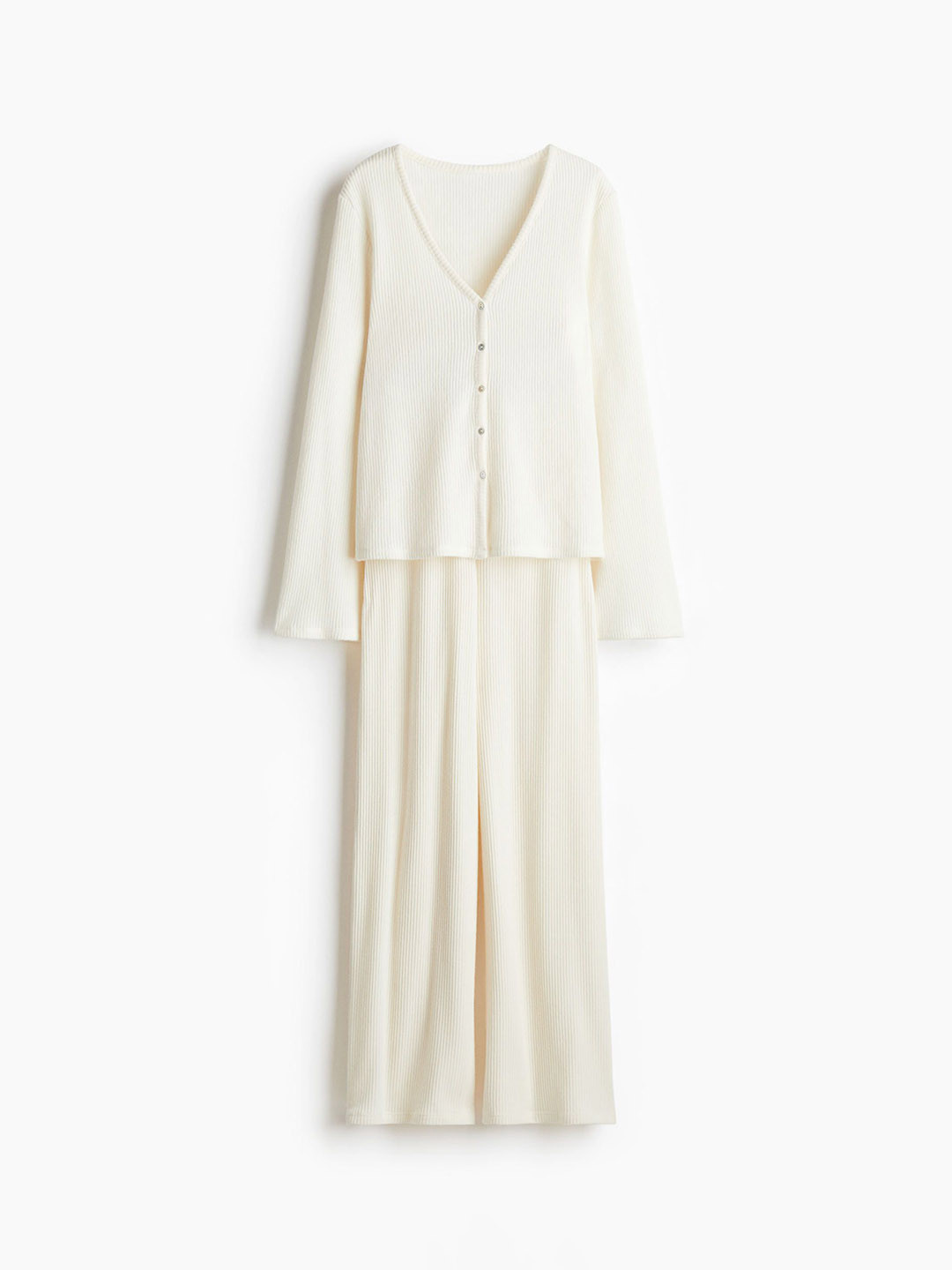 

H&M Women Ribbed Jersey Night Suit, White