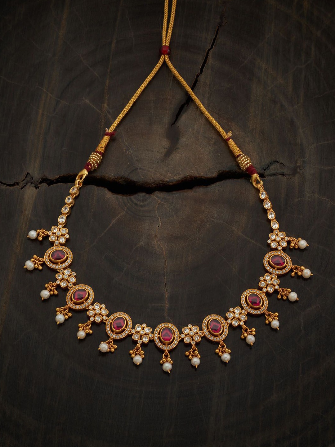 

Kushal's Fashion Jewellery 92.5 Pure Silver Gold-Plated Stone Studded Temple Necklace
