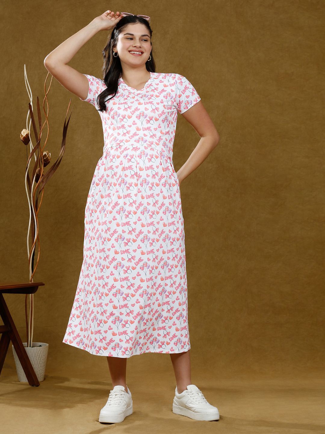 

True Shape Printed Maternity Fit and Flare Midi Dress, White