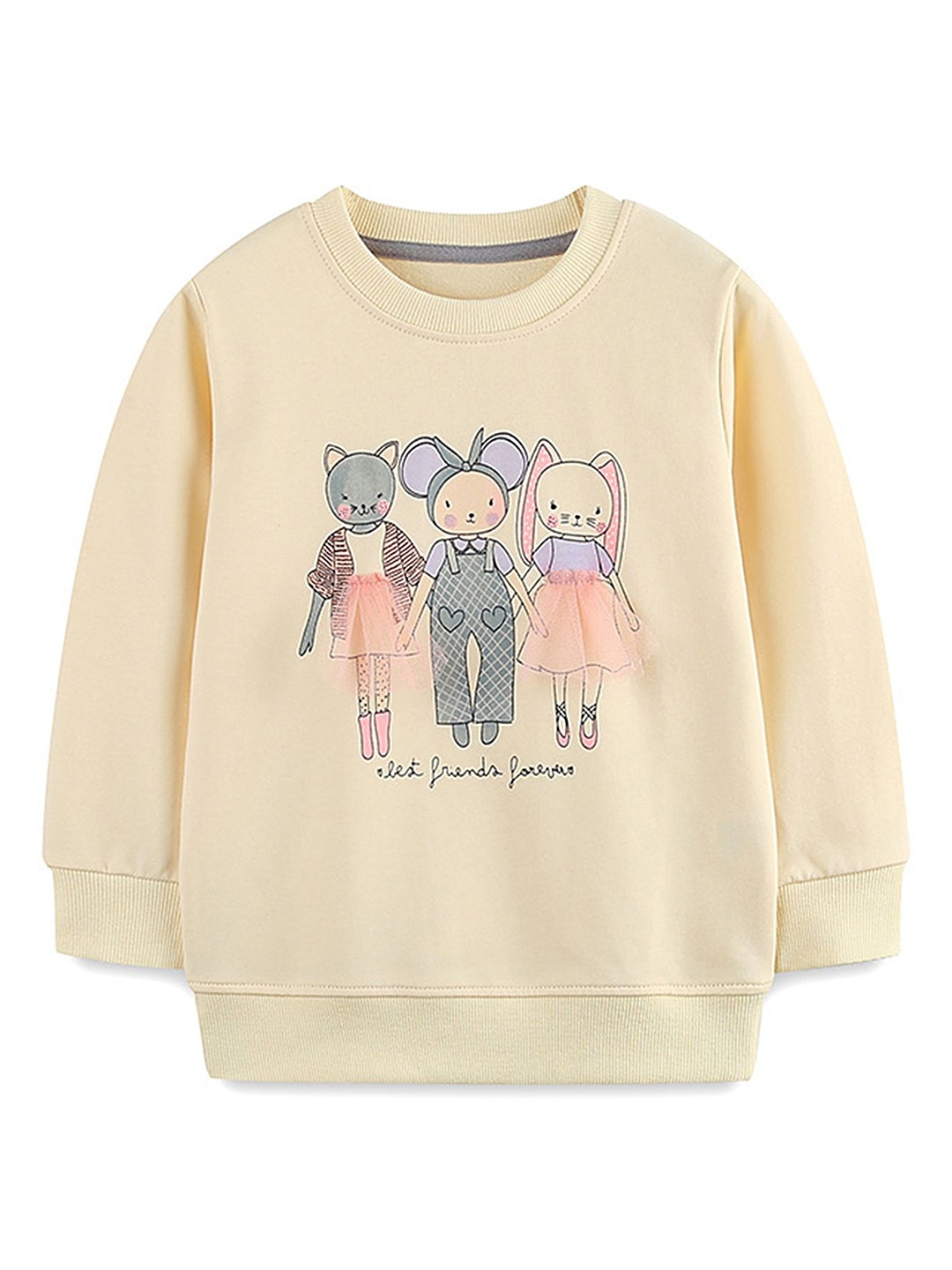 

LULU & SKY Girls Printed Round Neck Sweatshirt, Cream