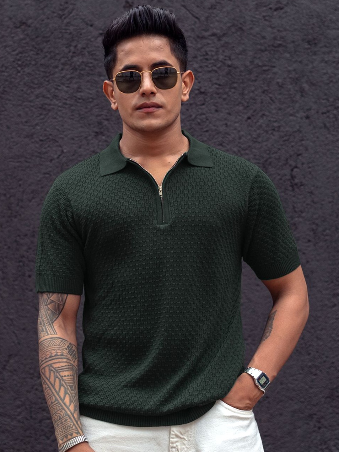 

Powerlook Men Polo Collar T-shirt, Green