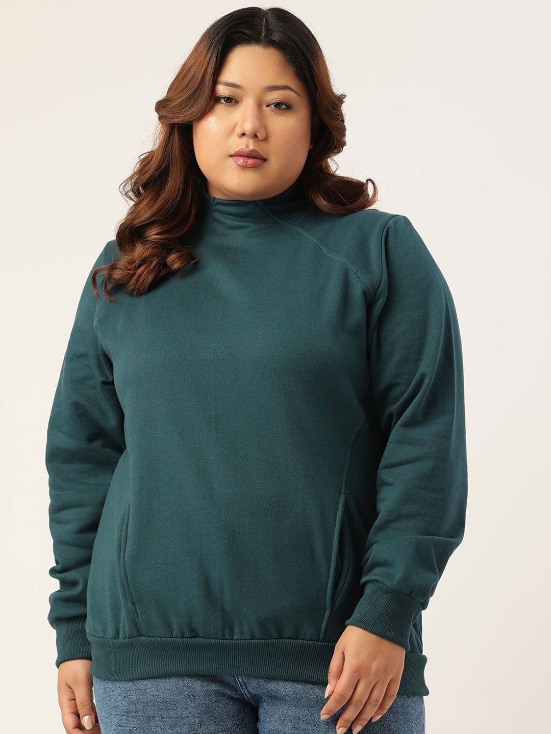 

theRebelinme Women Plus Size High Neck Pullover Sweatshirt, Teal