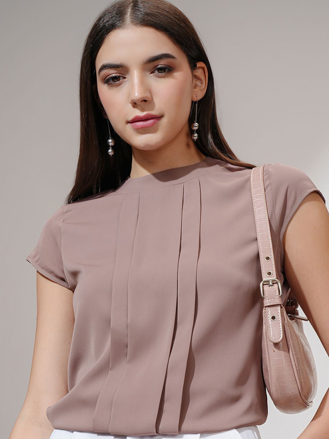 

CHIC BY TOKYO TALKIES Women Short Sleeves Pleated Top, Mauve