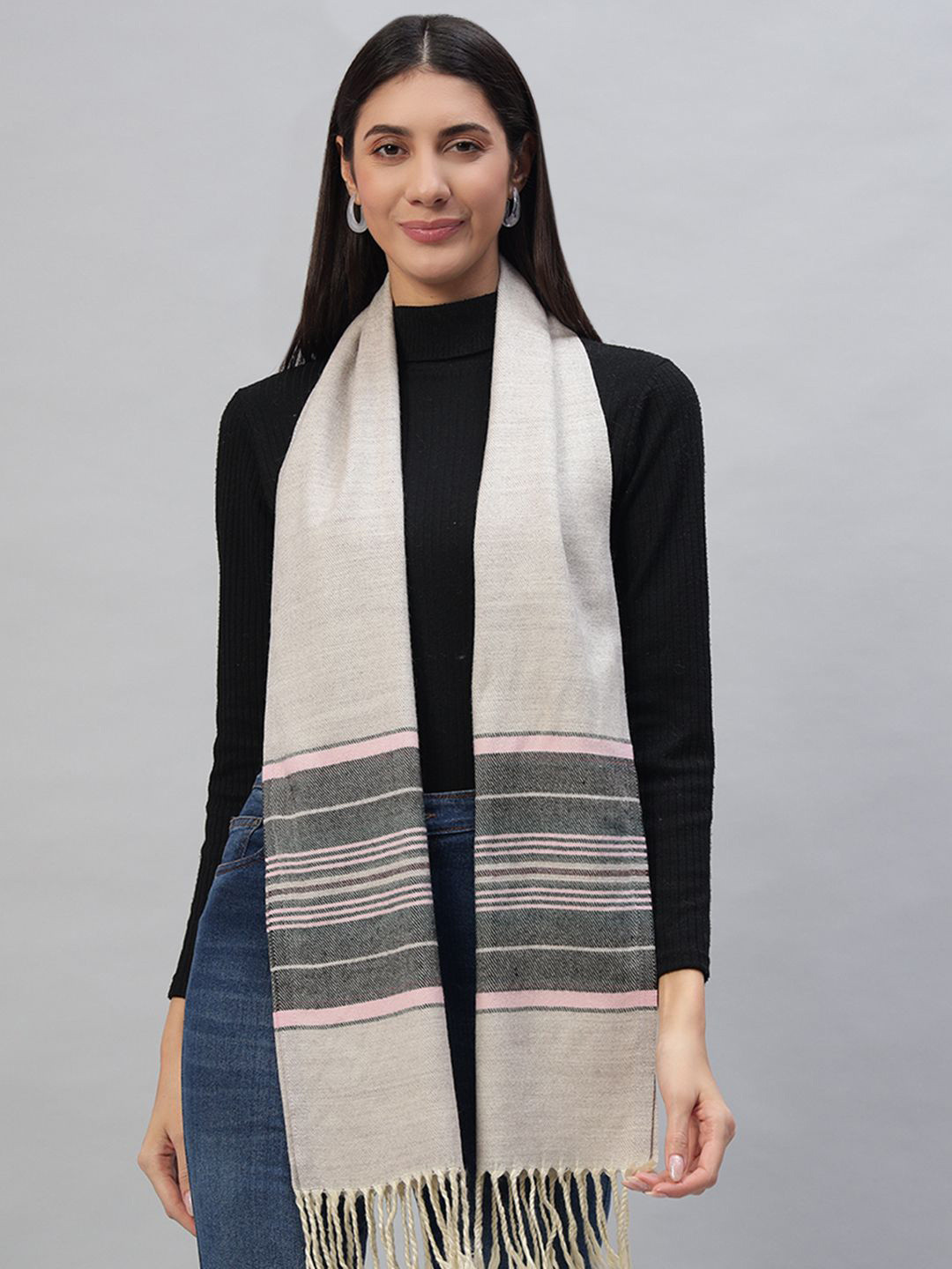 

HANDICRAFT PALACE Women Wollen Striped Reversible Scarf, Purple