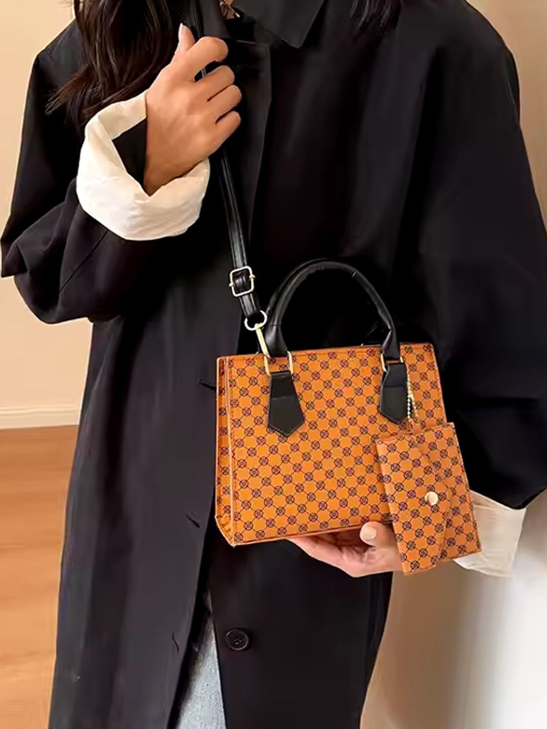 

StyleCast Checked Shopper Handheld Bag with Quilted, Orange