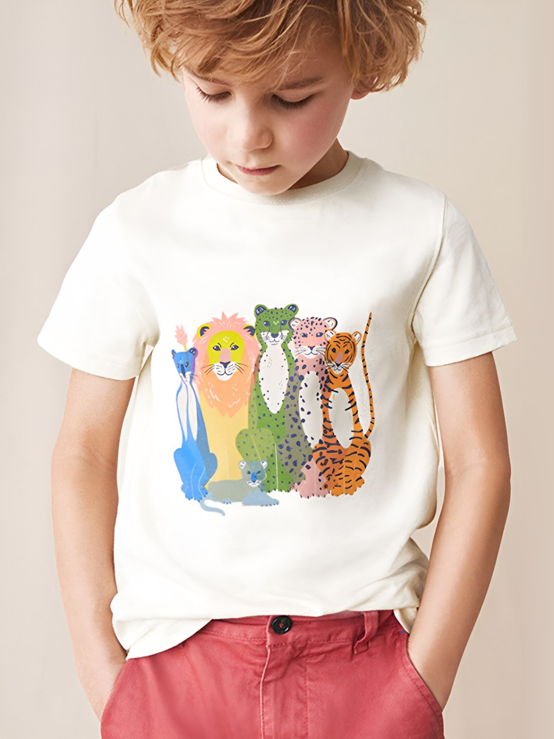 

LULU & SKY Boys Graphic Printed Round Neck Cotton T-shirt, Off white