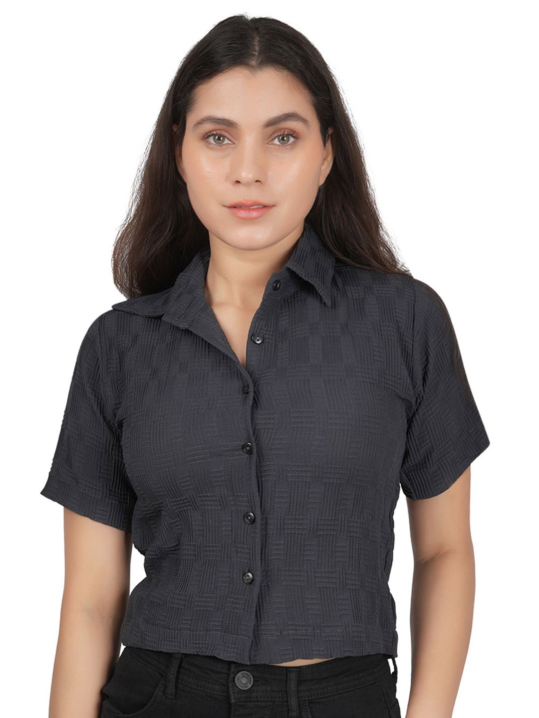 

SNIFFY Girls Opaque Checked Casual Shirt, Grey