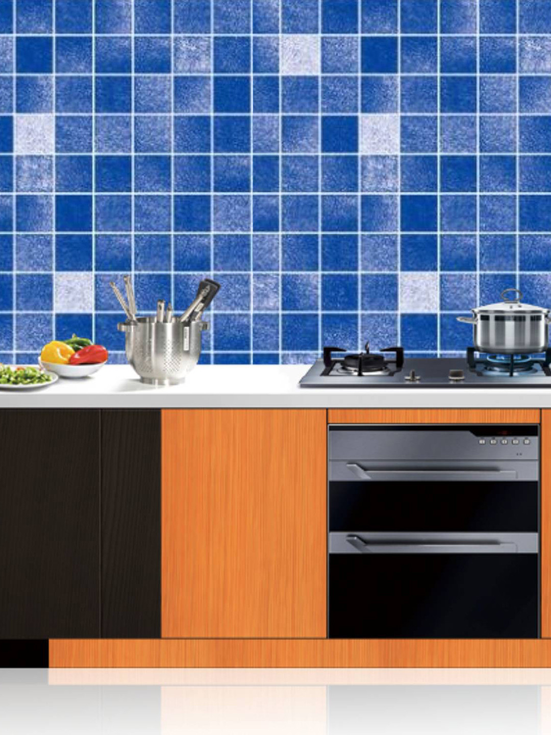 

Asian royal White & Blue Checked Self-Adhesive Waterproof Wallpaper