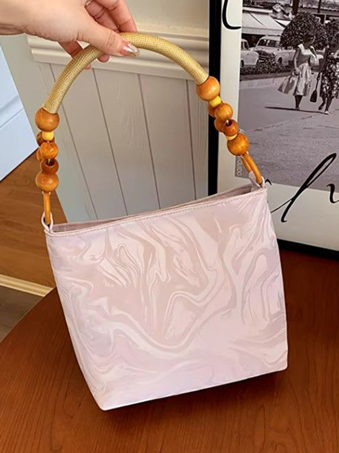

StyleCast Textured Structured Handheld Bag with Bow Detail, Pink