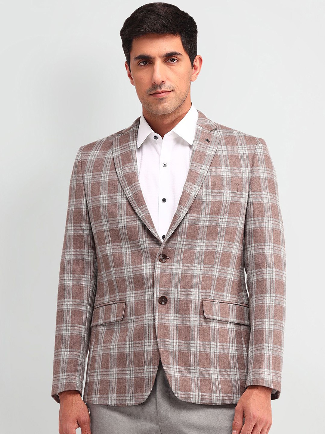 

Arrow Checked Single-Breasted Formal Blazer, Brown