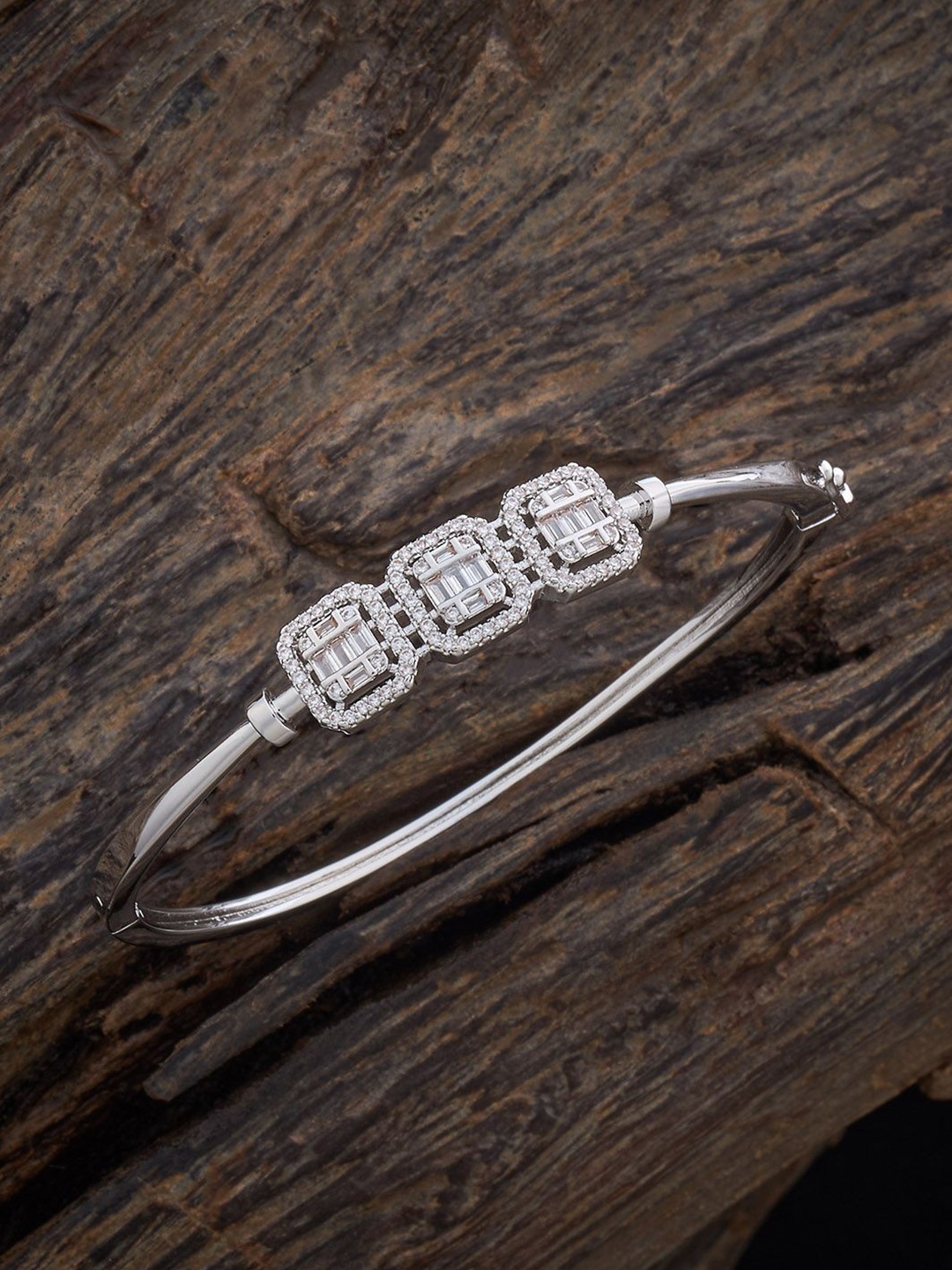 

Kushal's Fashion Jewellery Rhodium-Plated CZ-Studded Kada Bracelet, Silver