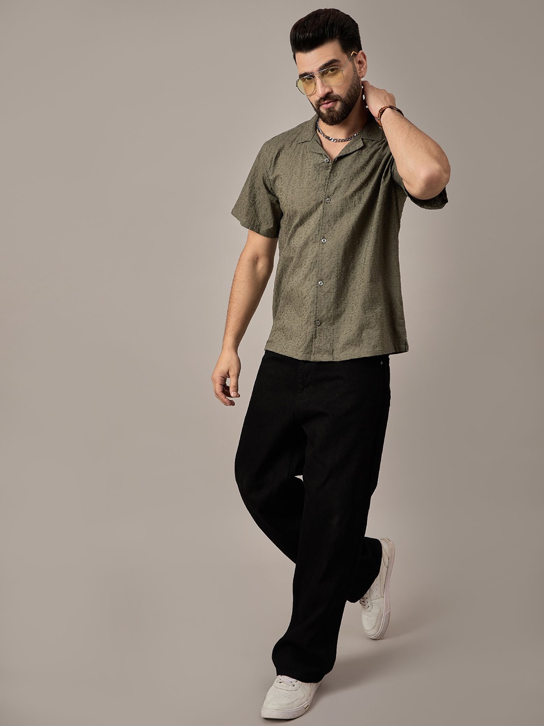 

Anouk Men Opaque Striped Casual Shirt, Olive