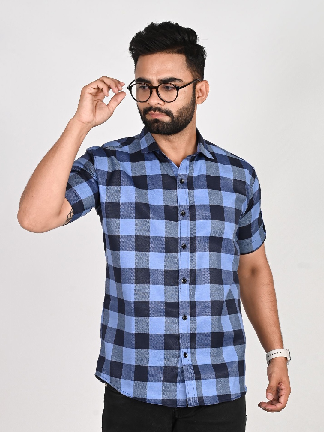 

Tanip Men Sheer Checked Casual Shirt, Blue