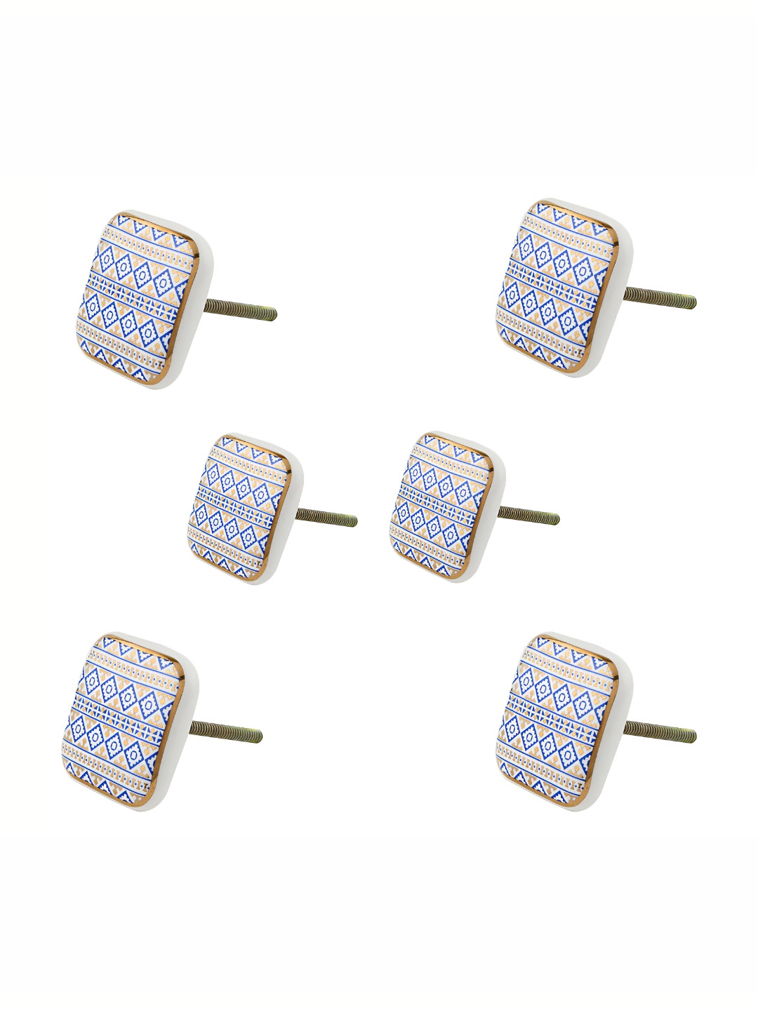 

Indianshelf 6-Pcs White & Blue Printed Ceramic Knobs