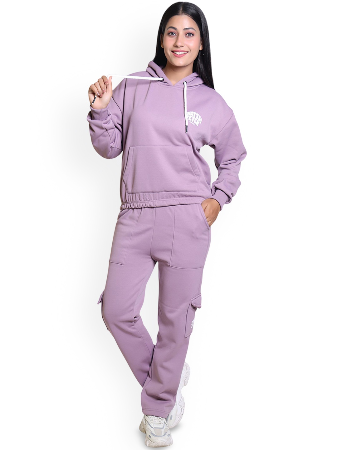 

Divine Girl Women Printed Hooded Tracksuit, Purple