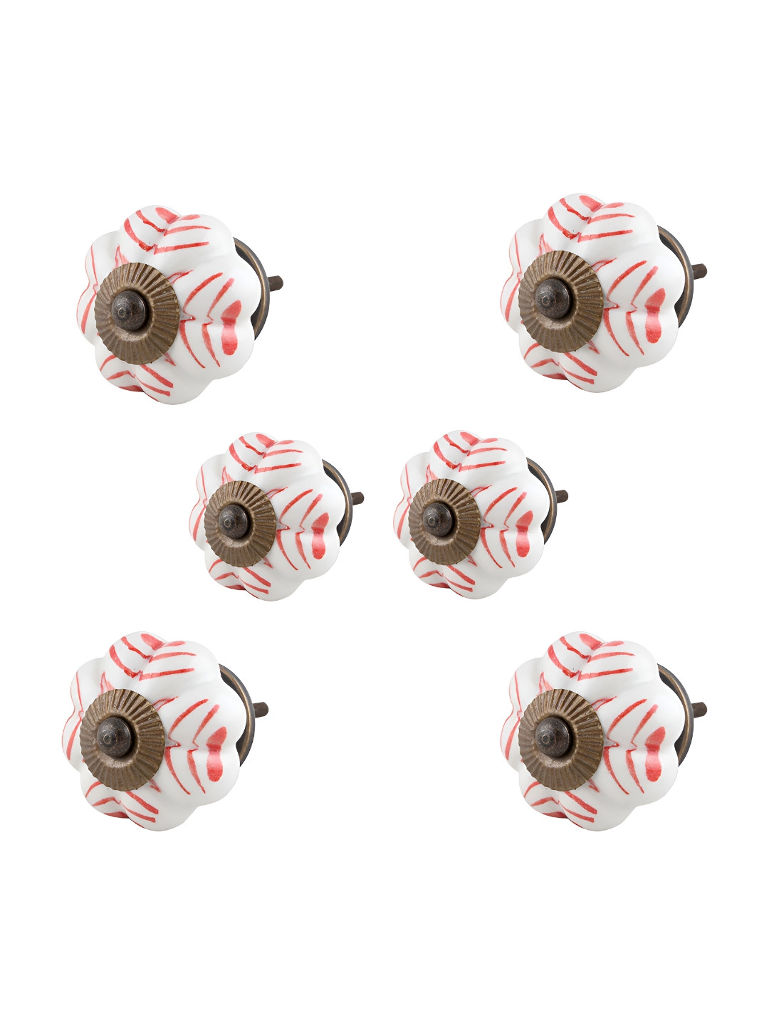 

Indianshelf White & Printed 6 Pieces Printed Ceramic Knobs, Red