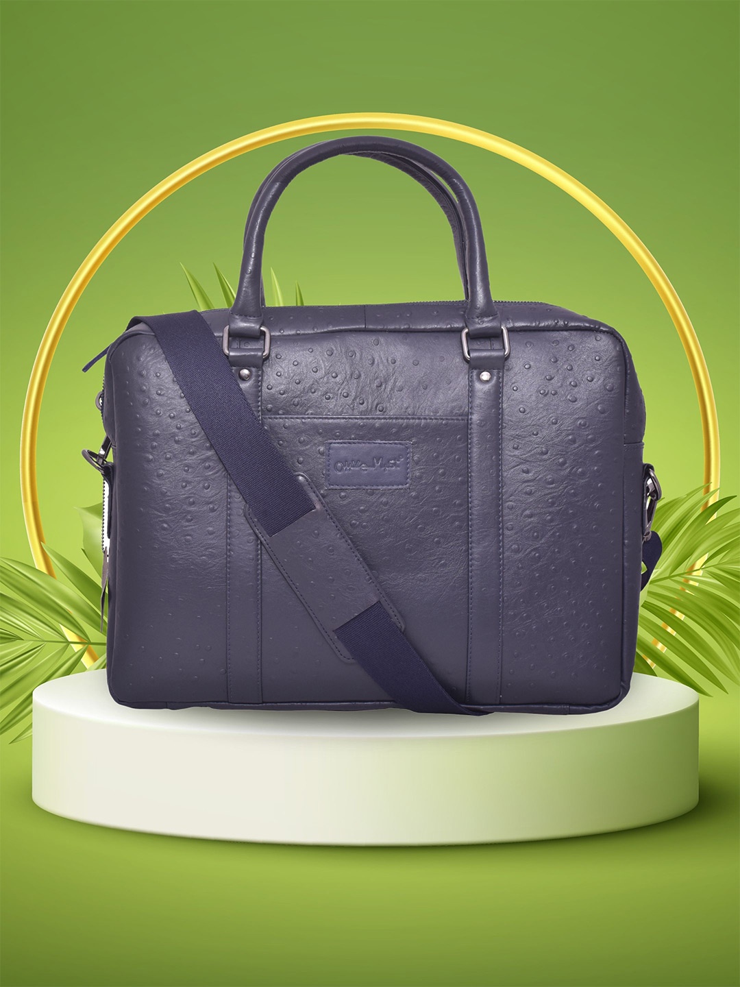 

OLIVE MIST Unisex Textured Leather Laptop Bag, Blue