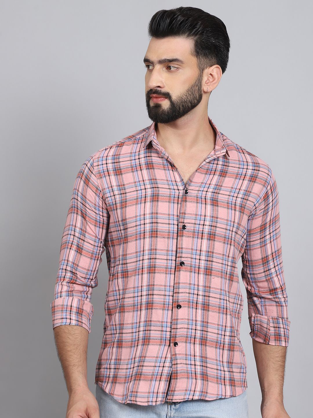 

Tanip Men Sheer Checked Casual Shirt, Pink