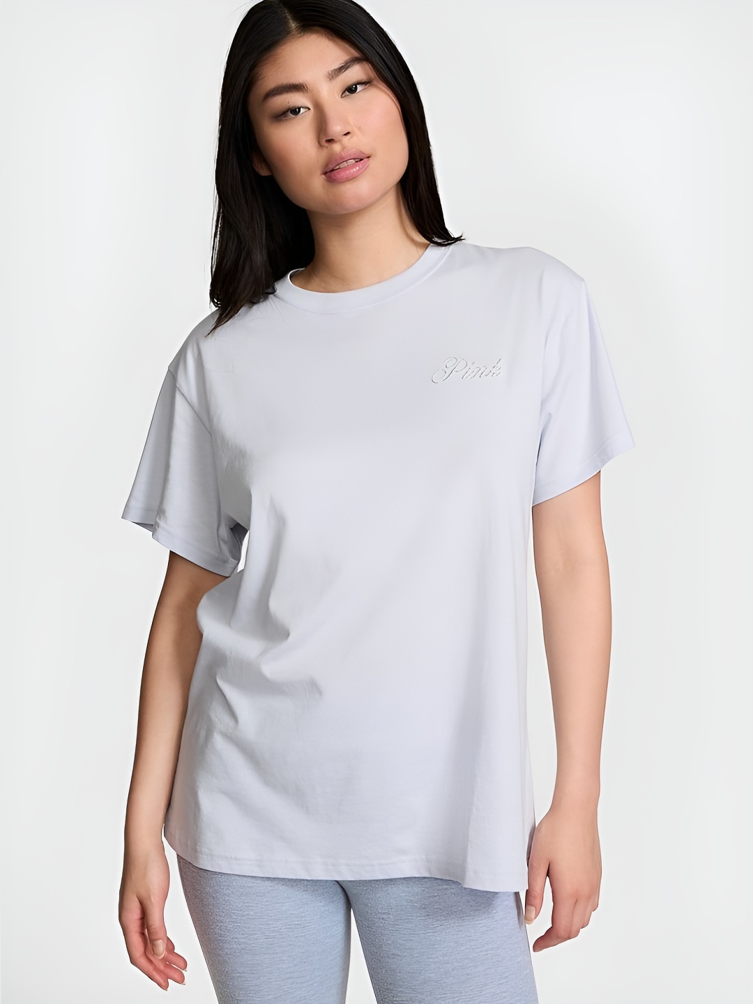 

Victoria's Secret Women Solid Round Neck Cotton Relaxed Fit T-shirt, Grey