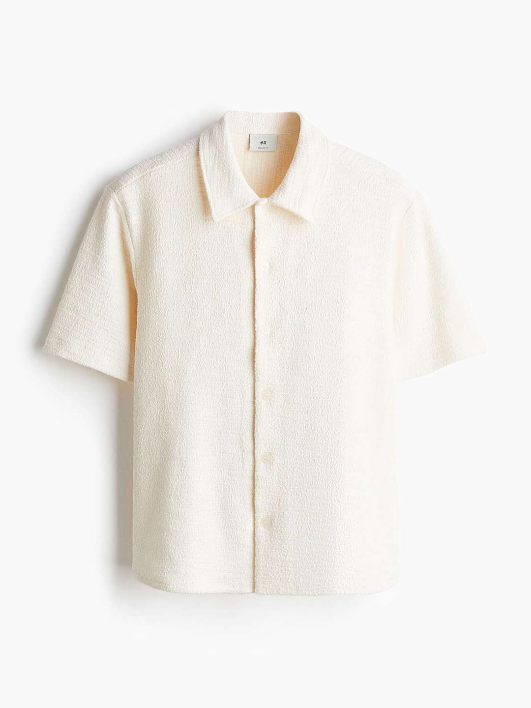 

H&M Textured Short-Sleeved Shirt, White