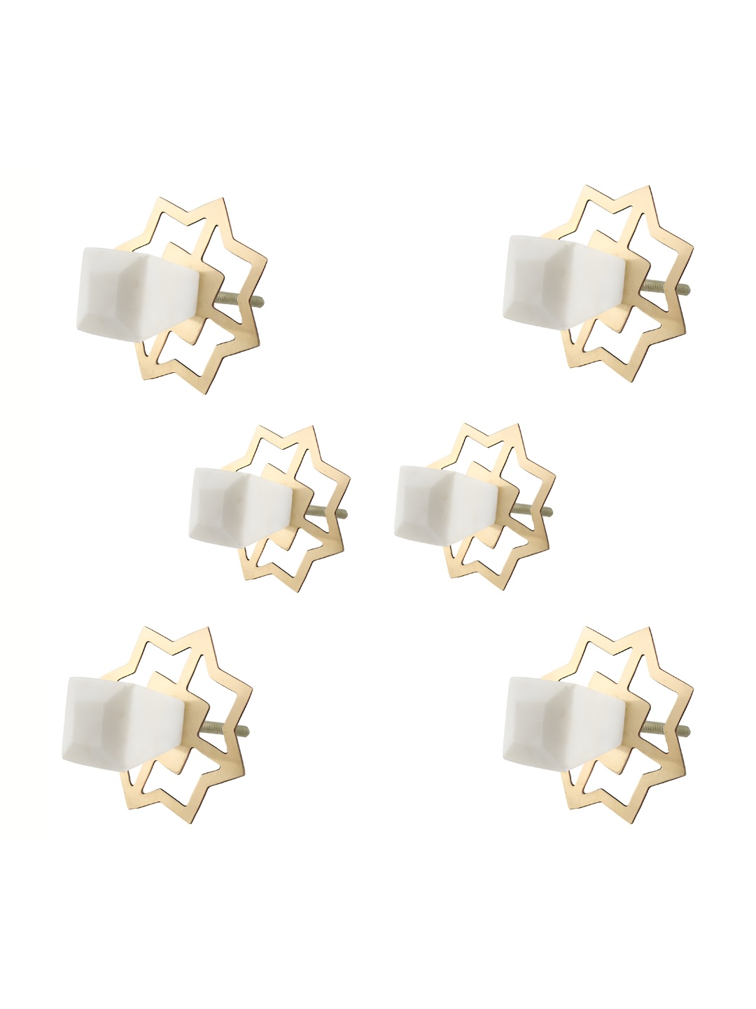 

Indianshelf White & Gold-Toned 6 Pieces Square Stone Knobs